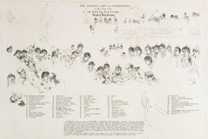 ホレイショ・ネルソンの死（1758年～1805年）」に登場する人物を特定するスケッチ 作： Benjamin West