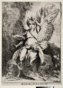 ポリオートグラフィの標本：キリストの墓の天使、1801年。 作： Benjamin West