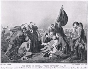 1759年9月13日、ウルフ将軍の死、「ハッチンソンの国家の歴史」、1910年頃 作： Benjamin West