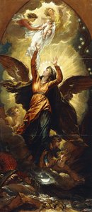 "ドラゴンの迫害から太陽の羊毛を着た女性"、 作： Benjamin West