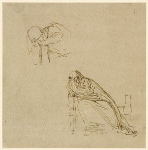 泣いている女性の2つのスケッチ 作： Benjamin West