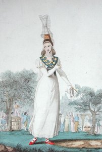 祝祭日の伝統的な衣装を身にまとったカウチョイス（1830年頃、Gatineによる刻印）（カラーリトグラフ 作： Benoit (after) Pecheux