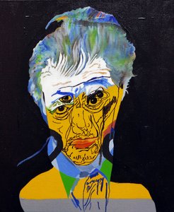 50 Major Writers In History : ジョン・アーヴィング 2015年（キャンバスに油彩、アクリル画）