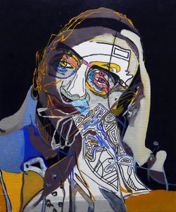 50 Major Writers In History : Michel Foucault, 2015 (キャンバスに油彩、アクリル)