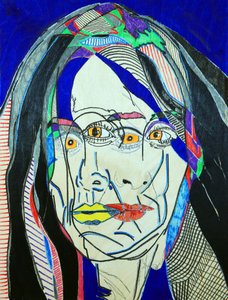 肖像画：ファニー・ドゥムール、2019年（油彩、アクリル、木製パネル）