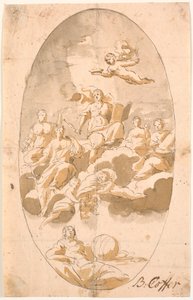 楕円形の9人の人物による天井画の習作