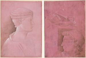 女性の胸像 (直腸); 男性の頭部、女性の横顔の習作 2 つ、天使の習作 (裏面) 作： Benozzo Gozzoli