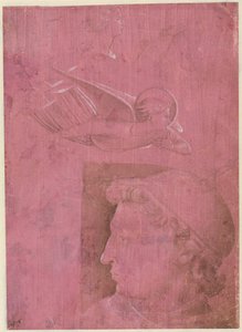 男性の頭、女性のプロファイルの2つの研究、および天使の天使の研究、c。 1458年。 作： Benozzo Gozzoli