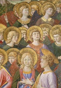 天使の合唱団、礼拝堂のマギサイクルの旅の詳細、1460年頃のフレスコ画70615の詳細 作： Benozzo di Lese di Sandro Gozzoli
