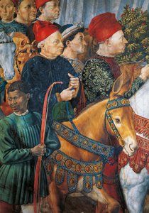 イタリア、フィレンツェ、コジモ・イル・ヴェッキオ（長老コジモ）の肖像画、詳細 作： Benozzo di Lese di Sandro Gozzoli