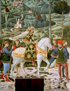 ジョン7世古代（1391-1448）、東ローマ皇帝、3人の王の1人、礼拝堂のマギサイクルの旅の詳細、1460年頃 作： Benozzo di Lese di Sandro Gozzoli