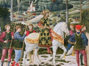 ジョンVII古文書1391-1448、東ローマ皇帝、3人の王の1人、礼拝堂のマギサイクルの旅の詳細 作： Benozzo di Lese di Sandro Gozzoli
