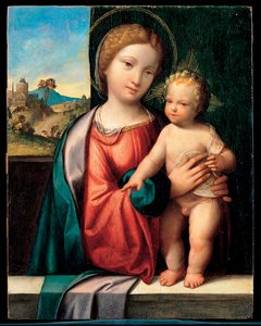 聖母子 (マドンナと子) - Benvenuto Tisi da Garofalo (Il Garolafo) (1481-1559) 作、油彩、木、47.5x37.5 cm 作： Benvenuto Tisi da Garofalo