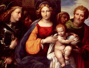 子連れの聖母と聖人ミカエルとヨセフ 作： Benvenuto Tisi da Garofalo