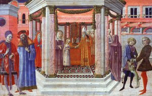 テンプルでのマリアのプレゼンテーション、ベンヴェヌート・ディ・ジョヴァンニ（1436-1518）によるプレデラの詳細