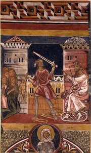 The Massacre of the Innocents par Berlinghieri, Berlinghiero (ca 1175-1235/42).フレスコ画、サイズ：350x205、ボローニャのサント・ステファノ大聖堂 作： Berlinghiero (fl.1228 36) Berlinghieri