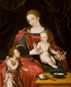 男の子として洗礼者ヨハネとの間に生まれた聖母子。 作： Bernaert Orley van