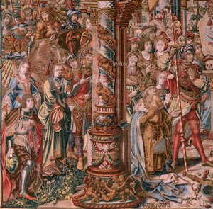 フランダースのタペストリー。 シリーズ ザ・オナーズ。 信仰（ラ・フェ）。 シリーズ初のタペストリー。 Bernard van Orley と Jan Gossaert (Mabuse) のサークルのモデル漫画家。 ブリュッセルのピーター・ファン・アールストのマニュファクチュール。 1550年頃。生地 ゴールド、シルバー、シルク、ウール。 作： Bernaert van (circle of) Orley
