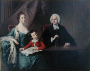 メルトン・オン・ザ・ヒルのジョン・フォウンテイン牧師（1741-1802）とその妻アン、息子トーマスの肖像 1760年代前半（油彩・キャンバス） 作： Bernard Downes