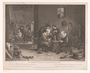 トランプの人物がいる旅館のインテリア Les Francs Maçons Flamands en Loge (オブジェクトのタイトル) 作： Bernard François Lépicié