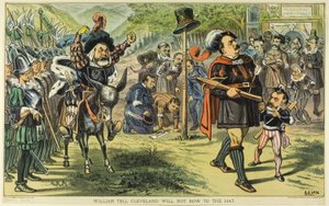 ウィリアム・テル・クリーブランドは帽子に屈しない』（パックより 作： Bernard Gillam