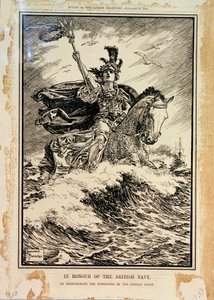 英国海軍に敬意を表して。ドイツ艦隊の降伏を記念して。1918年11月27日付『パンチ』表紙 作： Bernard Partridge