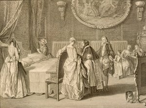 結婚ベッドの祝福、「宗教儀式と税関」、1724年のイラスト 作： Bernard Picart
