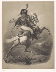 馬に乗った攻撃将校 Le chasseur de la garde (オブジェクトのタイトル) 2種類のチョークを使った新作リトグラフ（連載タイトル） Nouveau groupes aux deux クレヨン (オブジェクトのシリーズ タイトル) 作： Bernard Romain Julien