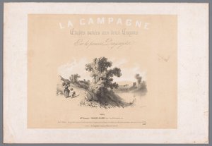 田園生活を描いた6枚の版画の表紙 ラ・カンパーニュ。 Études varieés aux deux Crayons par les premiers Paysagistes (オブジェクトのタイトル) 田舎暮らしの表象（連載タイトル） ラ・カンパーニュ。 さまざまな研究 作： Bernard Romain Julien