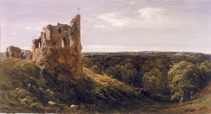 廃墟の城 (ナレスボロ城) (紙に水彩) 作： Bernard Walter Evans