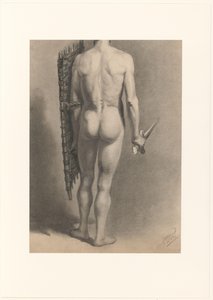 後ろから見た剣と盾を持った男性の裸体 作： Bernard Willem Wierink (signed by artist)