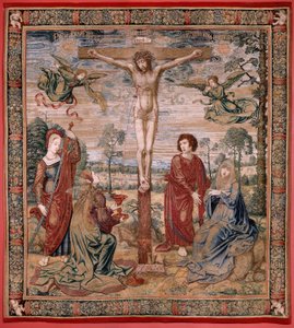 フランダースのタペストリー。 シリーズ カール 5 世の台座 (オーストリアのマーガレットのバルダキン)。 慈悲のキリスト (Cristo de la Misericordia)。 台座裏のタペストリーパネル。 モデル バーナード・ファン・オーリー (1491-1542)。 ブリュッセルのピーター・デ・パンネメーカーのマニュファクチュール。 1518-1524。 ファブリック G 作： Bernard van Orley