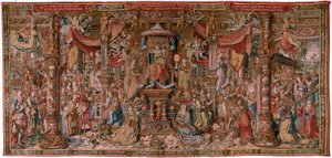 フランダースのタペストリー。 シリーズ ザ・オナーズ。 信仰（ラ・フェ）。 シリーズ初のタペストリー。 Bernard van Orley と Jan Gossaert (Mabuse) のサークルのモデル漫画家。 ブリュッセルのピーター・ファン・アールストのマニュファクチュール。 1550年頃。生地 ゴールド、シルバー、シルク、ウール。 作： Bernard van Orley