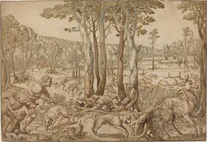マクシミリアンの狩り：クワガタ狩り（8月） 作： Bernard van Orley