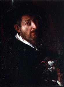 犬を連れた自画像」（油彩・キャンバス） 作： Bernardino Barbatelli Poccetti