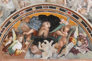 天使とプッティ、聖カタリナの殉教の詳細 (フレスコ画) 作： Bernardino Lanino