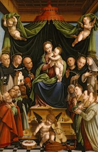 マドンナと子供が聖人とドナーに即位 作： Bernardino Lanino