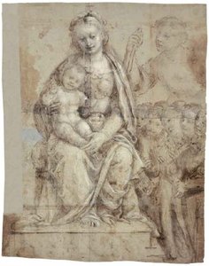 聖母子、戦士の聖人（ミカエル？ 作： Bernardino Lanino