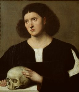 頭蓋骨を持つ若い男の肖像、c1510-1515 作： Bernardino Licinio