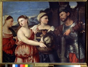 「サロメ」 洗礼者聖ヨハネの首を持つサロメ。 Bernardino Licinio (1489-1565) による絵画。 16世紀のプーシキン美術館、モスクワ 作： Bernardino Licinio