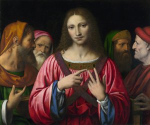 "Le christ et les docteurs de la li" Peinture de Bernardino Luini (1481-1532), vers 1515-1530 Dim 72,4x85,7 cm Londones, National Gallery - Luini, Bernardino (ca. 1480-1532) Christ among the Doctors 木に油彩 1520年頃 National Gallery, London 72,4x85,7. 作： Bernardino Luini