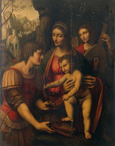 聖ジョージと天使とマドンナと子供（パネルに油彩） 作： Bernardino Luini
