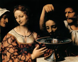死刑執行人はヘロデに洗礼者ヨハネの頭を贈る、1527-31（パネル上のテンペラ）