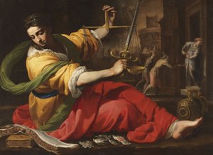 メイ、ベルナルディーノ（1612-1676）の「正義のアレゴリー」。油彩・キャンバス 作： Bernardino Mei