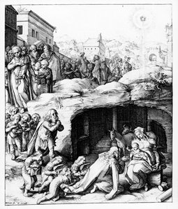 Hendrik Goltziusによって刻まれたマギの礼拝、1585年頃 作： Bernardino Passeri