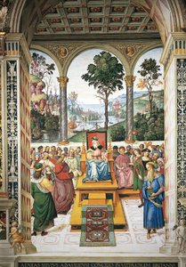 イタリア、シエナ、大聖堂、ピッコロミニ図書館、スコットランド王ジェームズ1世の前で演説するエネア・シルビオ・ピッコロミニ、ピウス2世の物語の詳細