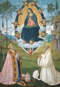 グレゴリー大王と聖ベネディクトと一緒のマドンナ 作： Bernardino di Betto Pinturicchio