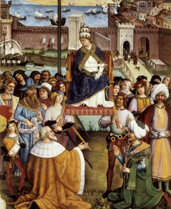 1464年8月15日、アンコーナから聖地に向かう前に船団を祝福する教皇ピオ（ピウス）2世（詳細 作： Bernardino di Betto Pinturicchio