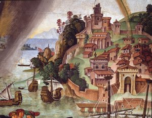 バーゼル公会議に臨む教皇ピウス2世。詳細 - フレスコ画 作： Bernardino di Betto Pinturicchio