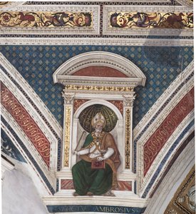 聖アンブローズ、「教会の博士たち」の詳細（フレスコ画 作： Bernardino di Betto Pinturicchio